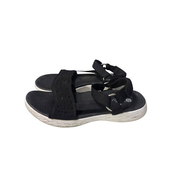 Bzees Black Rhinestone Embellished Womens Sandals With Adjustable Straps Size 8 - Picture 1 of 7